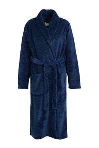 ten Cate fleece badjas met all over print donkerblauw