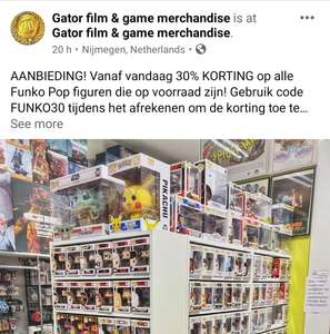 30% korting op ALLE Funko Pop bij Gator.nl