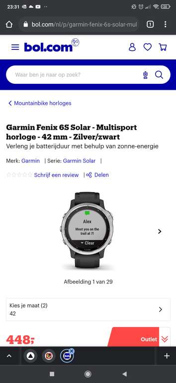 Garmin Fenix 6S Solar - Multisport horloge - 42 mm - Zilver/zwart - zowel bij Bol.com als Amazon.nl