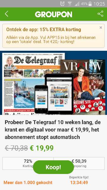 10 weken Telegraaf voor €16,99 @ Groupon
