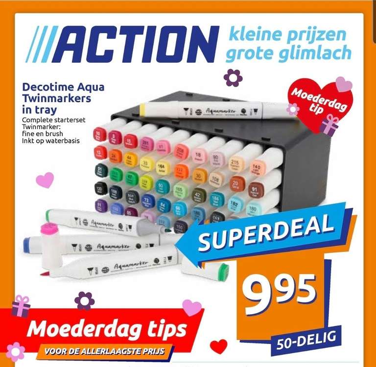 @Action. 50-delig decotime aqua twinmarkers in tray €9.95