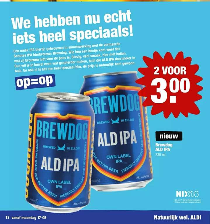 Brewdog Ald IPA 2 voor €3 bij Aldi