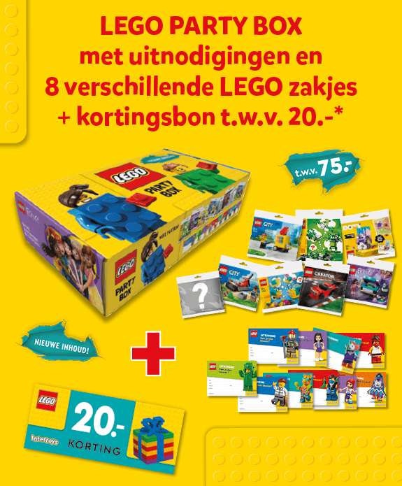 Gratis Lego Party box + 20 euro kortingsbon bij 150 euro aan Lego producten bij Intertoys