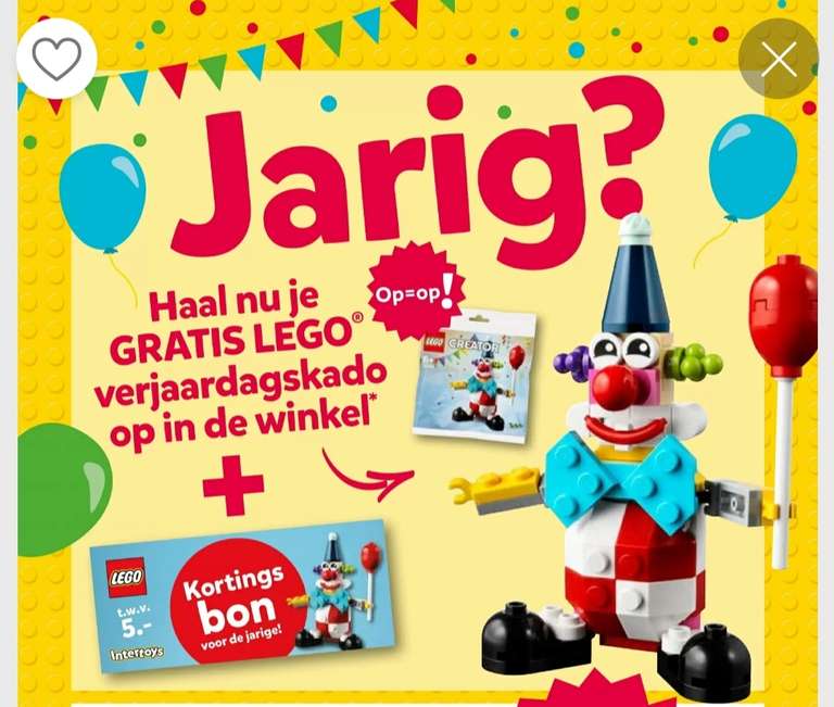 Jarig? Gratis Lego creator 30565 Clown polybag + €5 kortingsbon