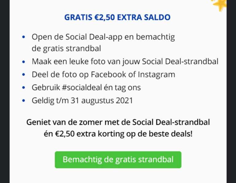 Gratis €2,50 saldo door het delen van een foto met SocialDeal-strandbal