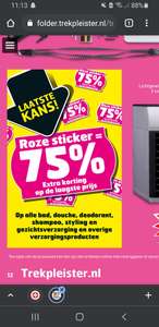 75% korting op verzorging met roze sticker @trekpleister