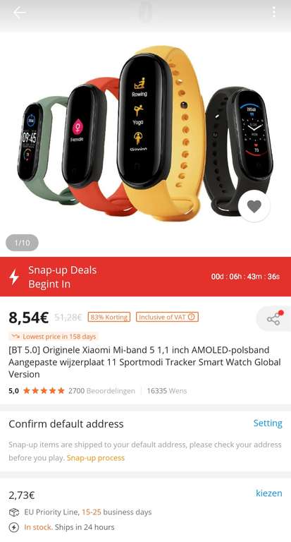 Xiaomi Mi-band 5 (deze prijs alleen in de Banggood app)
