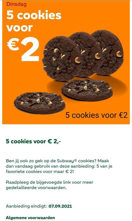 Subway® 5 cookies voor €2