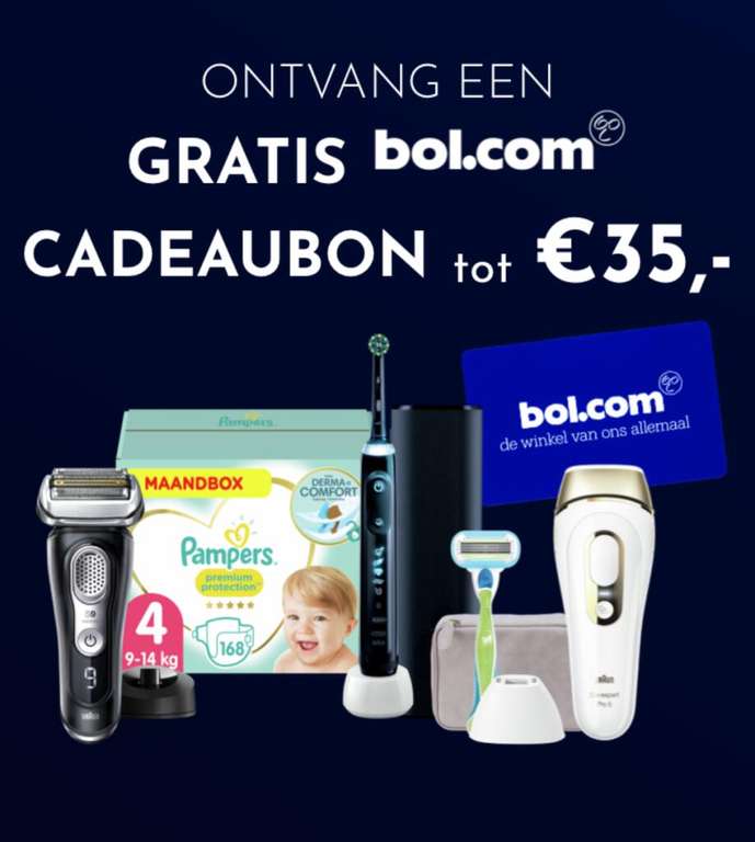 Gratis bol.com cadeaukaart tot €35 bij Pampers, Oral B, Braun (geselecteerde producten)