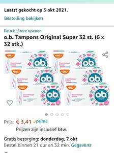 o.b. Tampons Original Super (6 x 32 stuks)