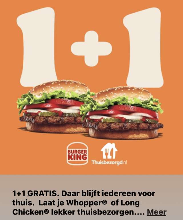 2e Whopper of Long Chicken gratis @ Thuisbezorgd.NL