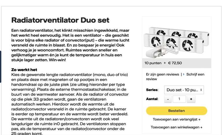 Speedcomfort radiator ventilators Mono Duo of Trio sets of een uitbreiding