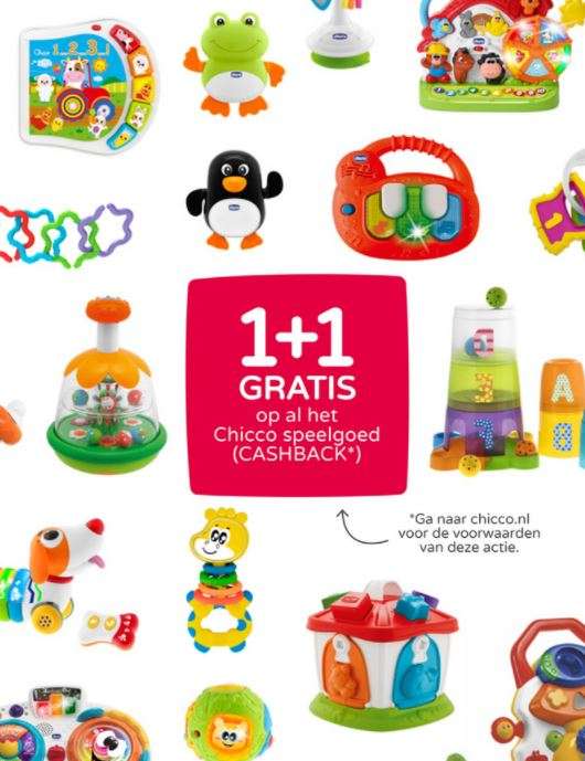 CHICCO speelgoed 1+1 gratis (cashback) o.a. bij Prénatal