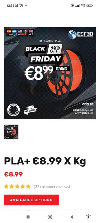 PLA+ 10x1kg voor €89,90 (p.s €8,99) BF deal