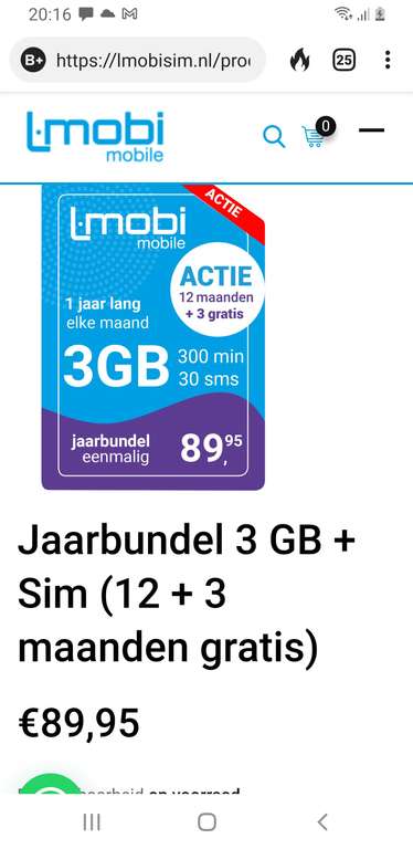 Jaarbundel 3 GB + Sim (12 + 3 maanden gratis) €89,95