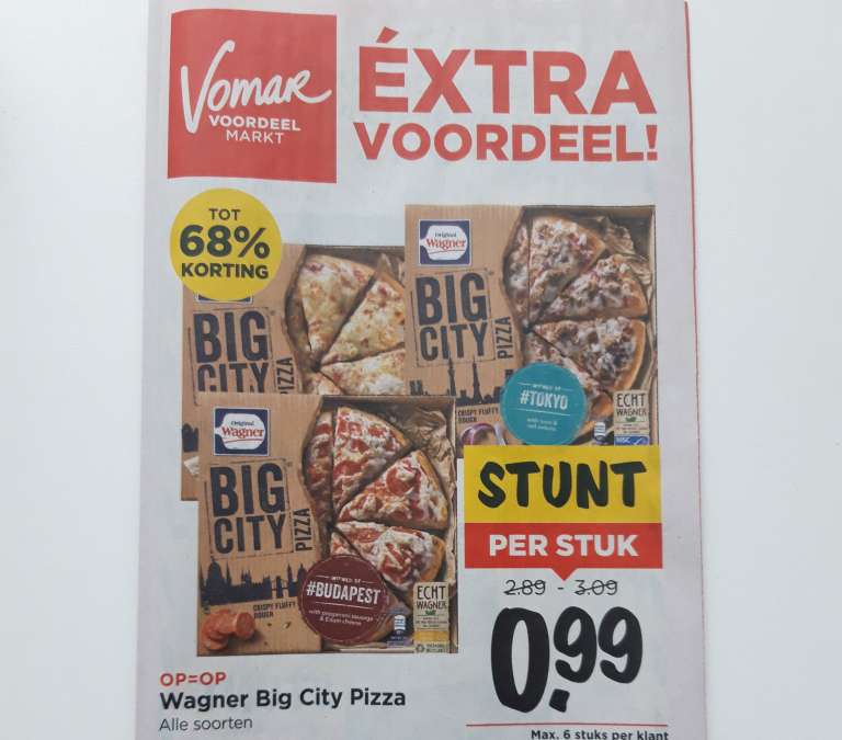 Wagner Big City pizza 0,99 bij Vomar