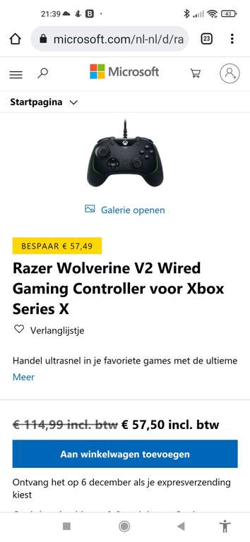 Razer Wolverine V2 Wired Gaming Controller voor Xbox Series X