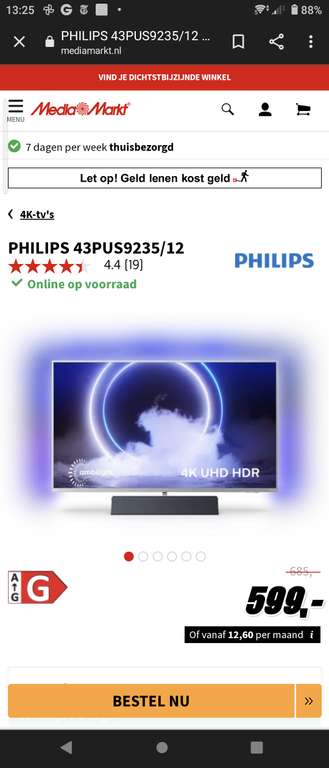 Philips 43pus9235/12 €599 43" ambilight 4k tv