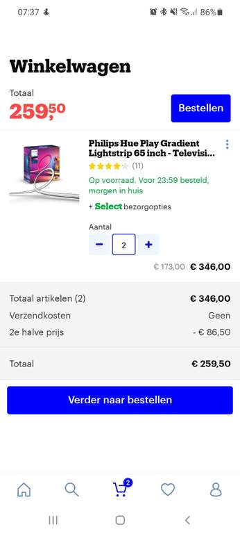 Philips Hue Play Gradient Lightstrip voor 65 inch televisies - incl. voeding en steunen - Bij bol 2e halve prijs