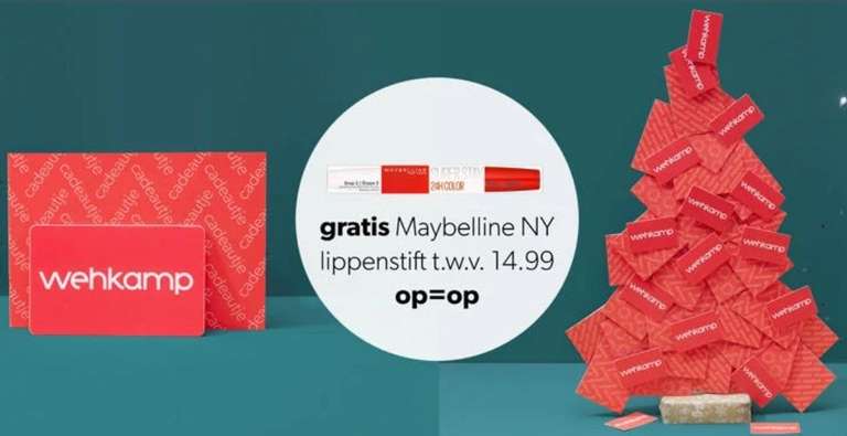 Gratis Maybelline lippenstift bij aankoop fysieke Wehkamp cadeaukaart vanaf 25 euro