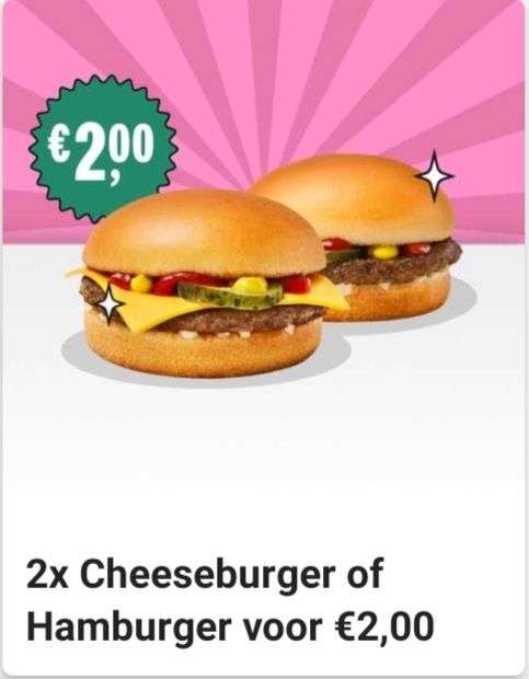 2x Cheeseburger of Hamburger voor €2,00