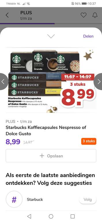 Starbucks Nespresso of Dolce Gusto 3 doosjes €8,99