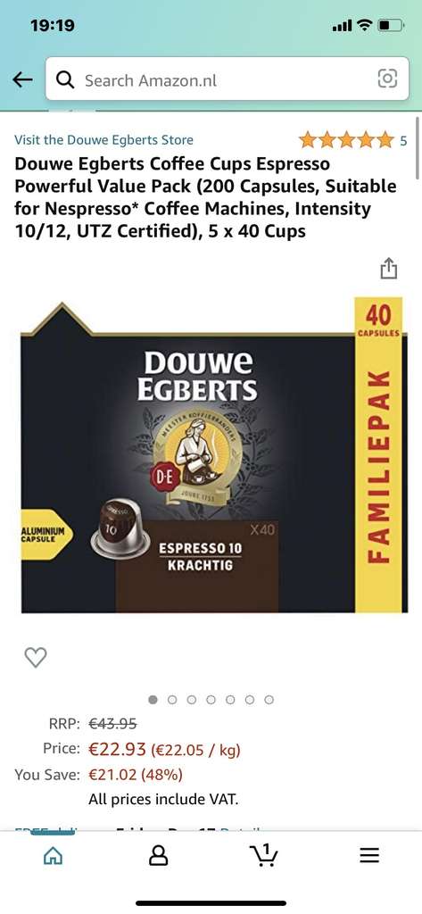 200 cups Douwe Egberts espresso voor €0,11 per cup!!!