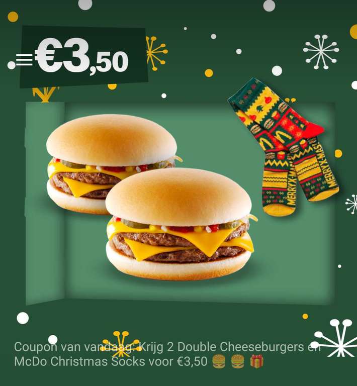 [België] Gratis kerstsokken in McDonald's app bij aankoop 2x dubbele cheeseburger