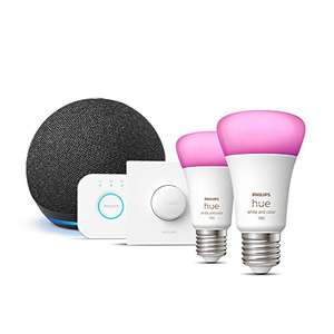 [Duitsland] Echo Dot (4e generatie), Antraciet + Philips Hue Color Starter Kit (E27), Werkt met Alexa - Smart Home Starter Kit