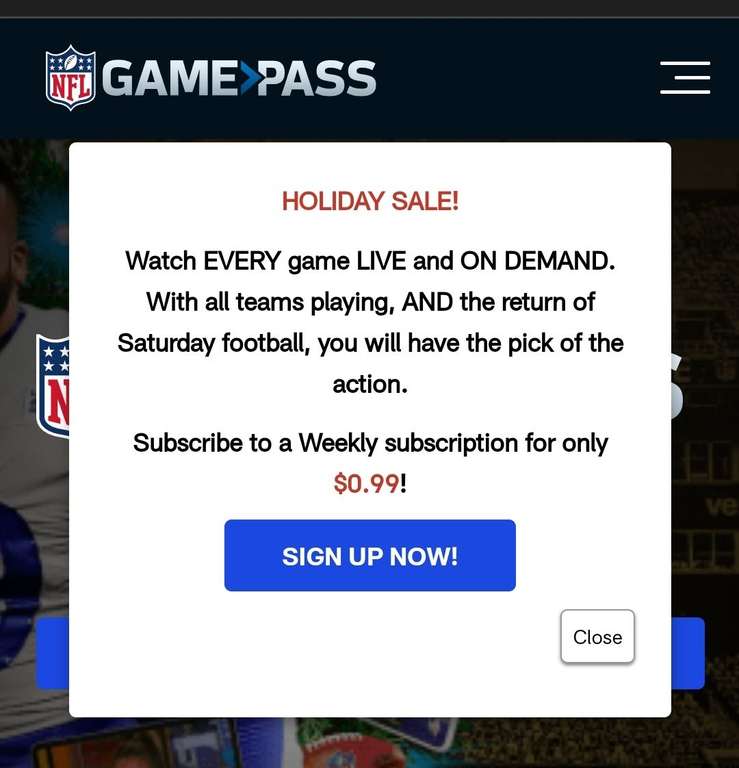 Holiday sale: een week lang nfl gamepass voor maar $0,99