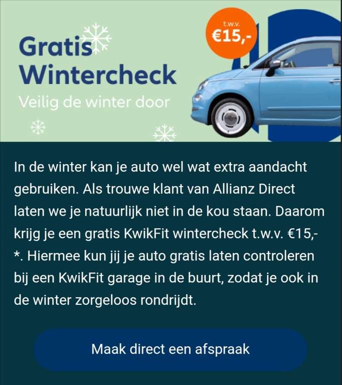 Gratis wintercheck voor Allianz Direct klanten