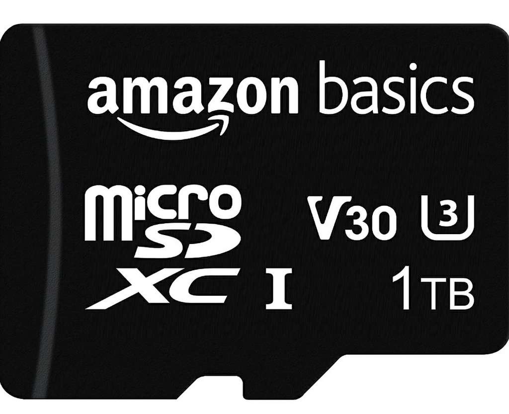 Amazon Basics - microSDXC-geheugenkaart, 1 TB met grote adapter, A2, U3, leessnelheid tot 100 Mbit/s