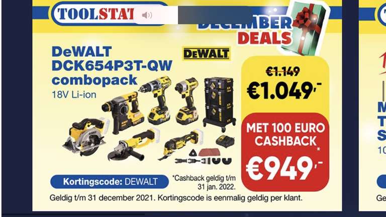 €1049 na cashback | DeWALT DCK654P3T-QW combopack 18V Li-ion