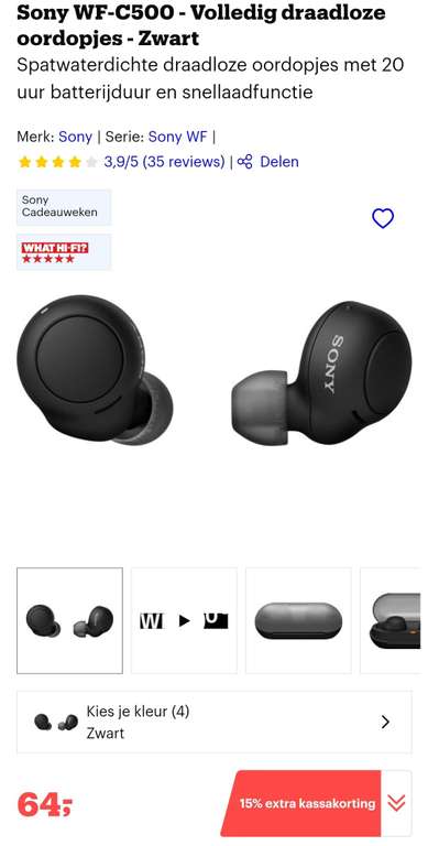Sony C500 Draadloze oortjes 15% kassakorting