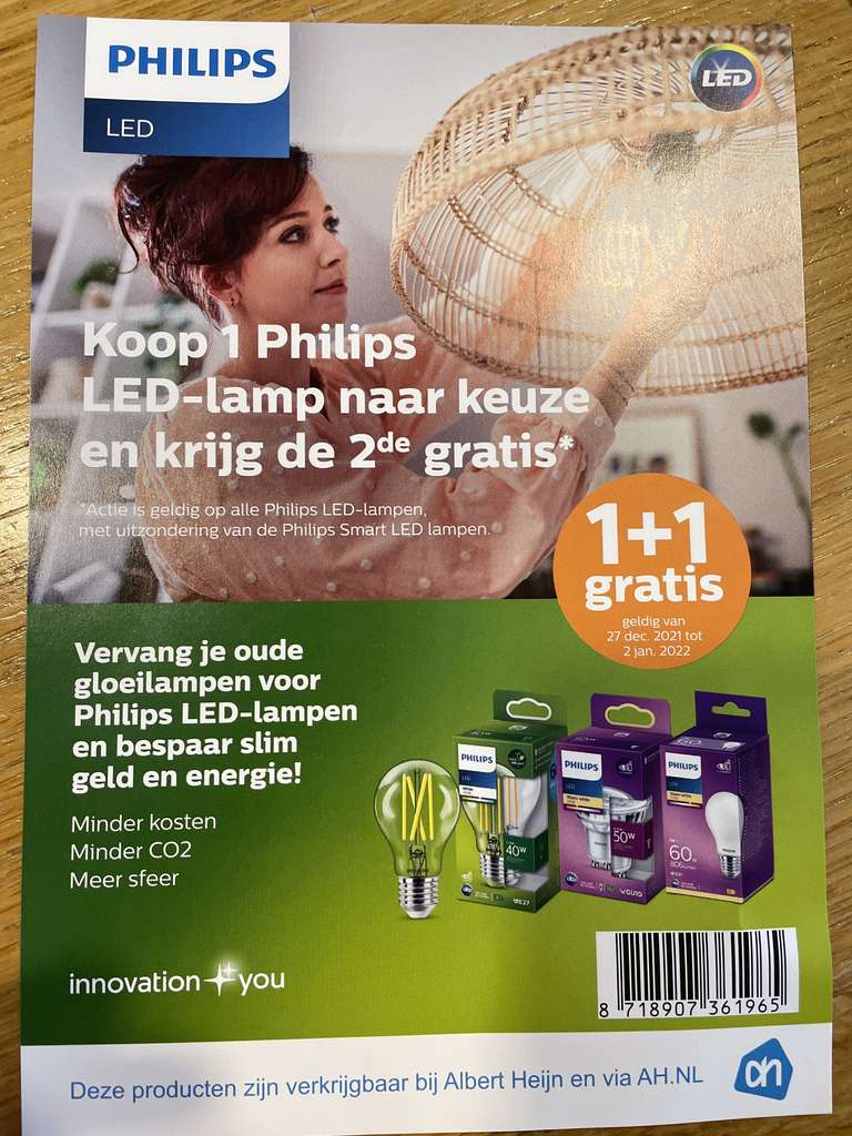 [vanaf 27-12] Philips Led lampen 1+1 gratis @ Albert Heijn