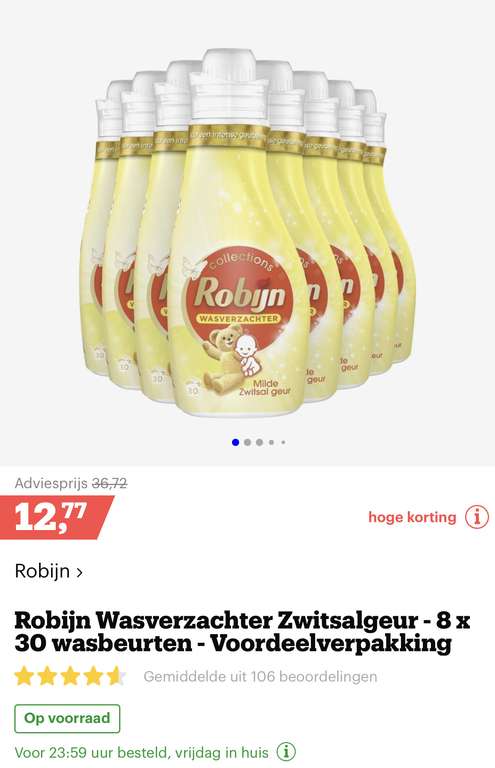 Robijn Zwitsal Wasverzachter 8 flessen