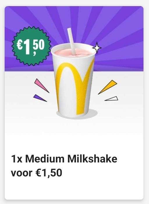 Medium Milkshake voor €1,50 @ McDonald's