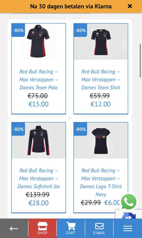 80% korting op diverse Red Bull Racing kleding
