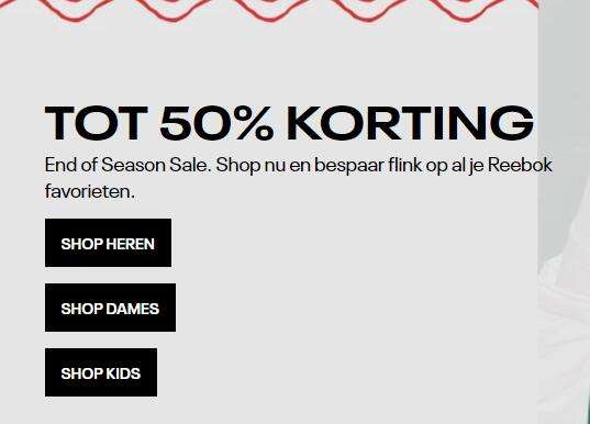 Reebok end of season sale TOT 50% KORTING