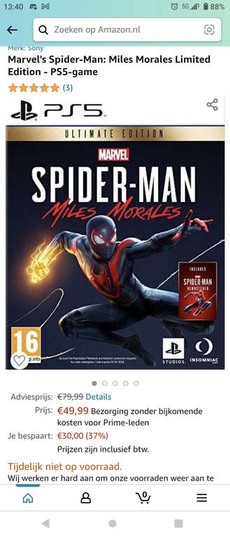 PS5 Miles morales ultimate edition, voor 49,99
