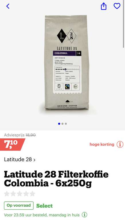[bol.com] Latitude 28 Filterkoffie Colombia - 6x250g €7,10. Meerdere soorten zie beschrijving. Brazil nog beschikbaar
