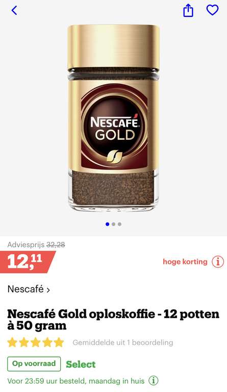 [bol.com] Nescafé Gold oploskoffie - 12 potten à 50 gram €12,11