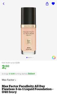 [bol.com select deals] Max Factor Facefinity All Day Flawless 3-in-1 Liquid Foundation - 040 Ivory €2,60! Nog 1 in beschrijving