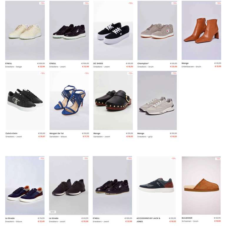 Schoenen & sneakers -70%: dames + heren - o.a. Calvin Klein / O'Neill / Champion
