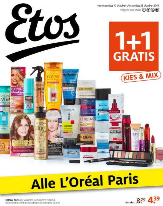 Alles van L'Oréal Paris 1+1 GRATIS @ Etos