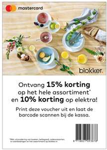 15% korting op bijna het hele assortiment en 10% korting op elektronica (Mastercard) @ Blokker