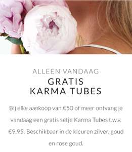 Alleen vandaag GRATIS karma tubes (oorbellen) bij besteding vanaf €50,- bij Brandfield (+ €5,- korting)