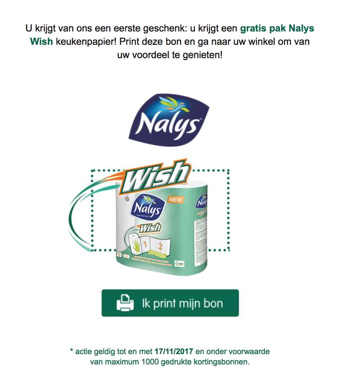 Gratis Nalys wish keukenpapier (België)