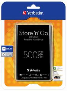Verbatim Store 'n' Go Ultra Slim 500GB Zwart (USB 3.0) voor €34,90 @ Companic‌ 