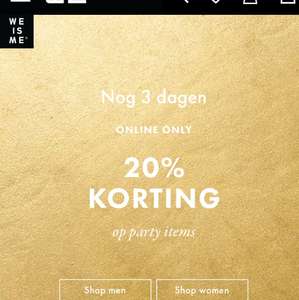 20% korting op party items van WE